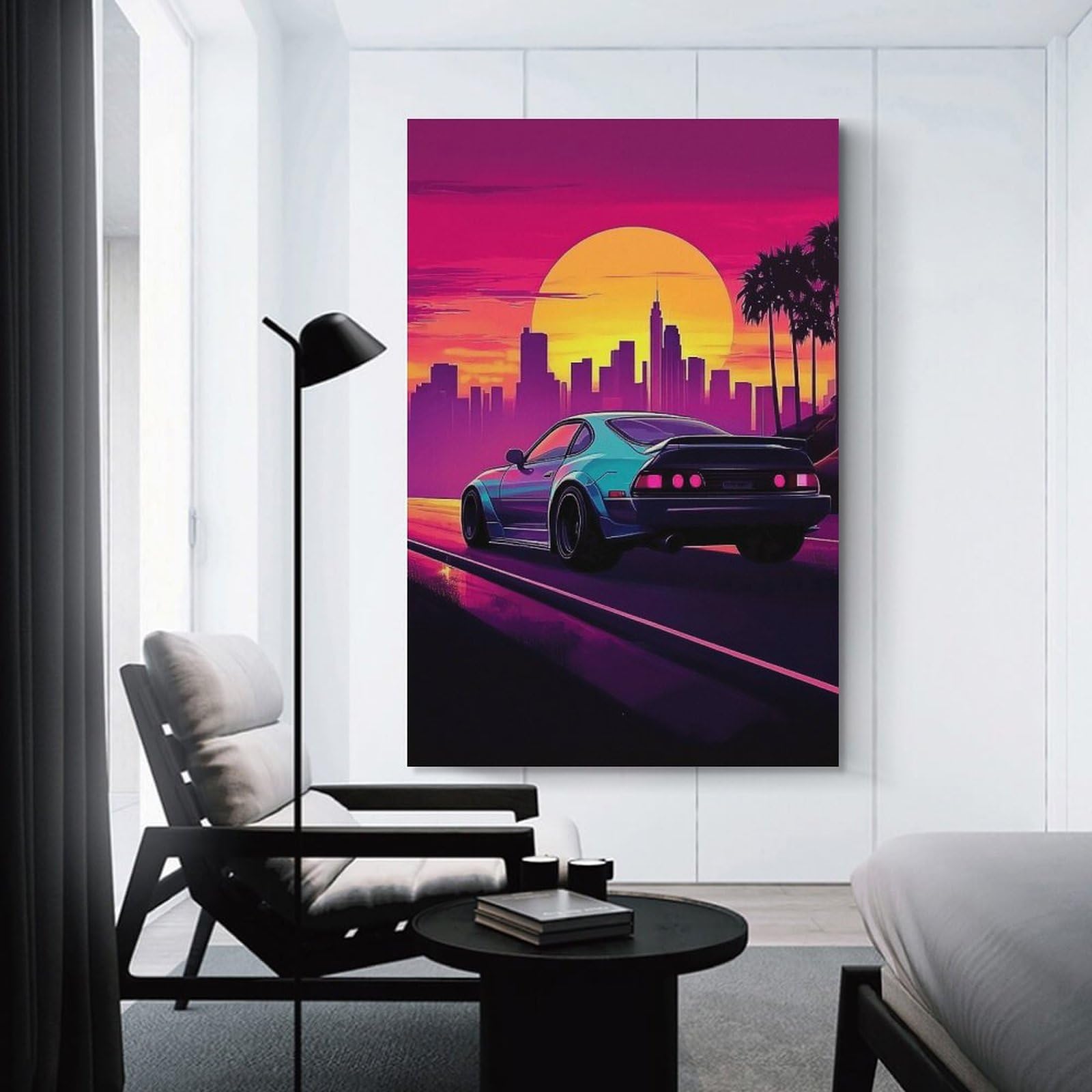Amazon.com: Japanese Car 80s Neon Sunset Palm Trees City Poster
